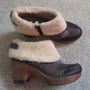 Jambu Holland Ankle Boots Women Brown Tooled Leather Faux Fur Trim Size 7.5 M